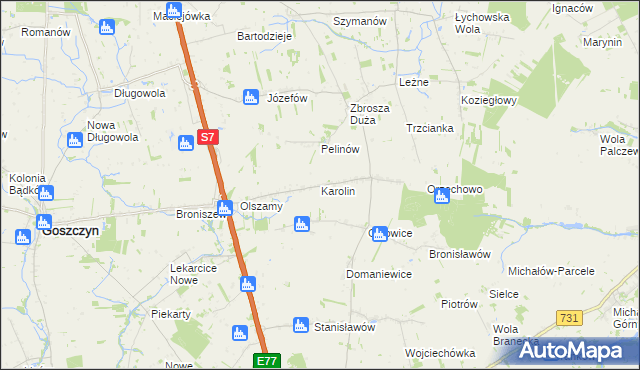 mapa Karolin gmina Promna, Karolin gmina Promna na mapie Targeo