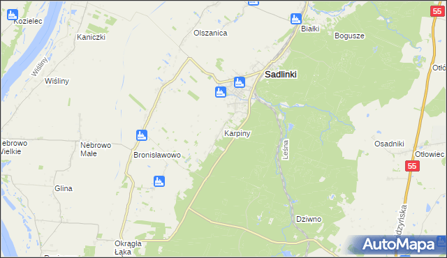 mapa Karpiny, Karpiny na mapie Targeo