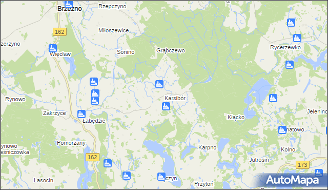 mapa Karsibór gmina Brzeżno, Karsibór gmina Brzeżno na mapie Targeo
