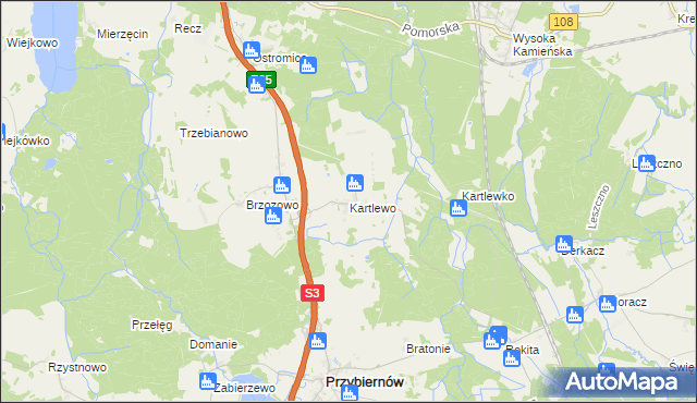 mapa Kartlewo gmina Przybiernów, Kartlewo gmina Przybiernów na mapie Targeo