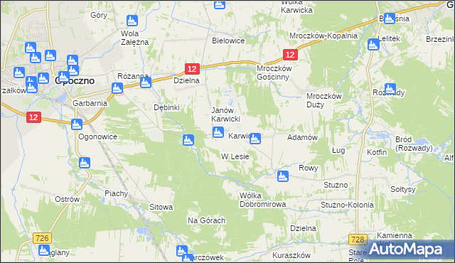 mapa Karwice gmina Opoczno, Karwice gmina Opoczno na mapie Targeo
