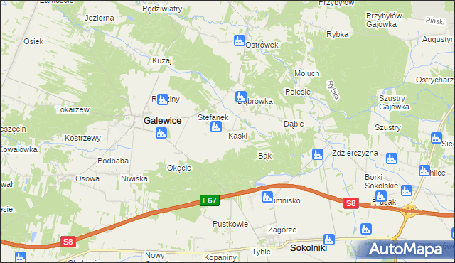 mapa Kaski gmina Galewice, Kaski gmina Galewice na mapie Targeo