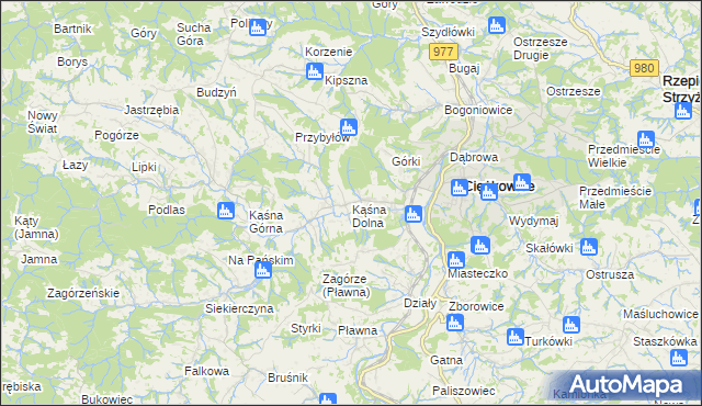 mapa Kąśna Dolna, Kąśna Dolna na mapie Targeo