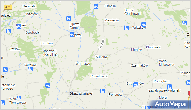mapa Kaszew, Kaszew na mapie Targeo