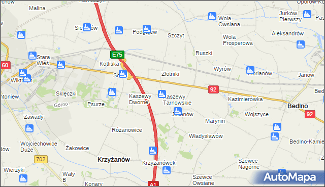 mapa Kaszewy Tarnowskie, Kaszewy Tarnowskie na mapie Targeo