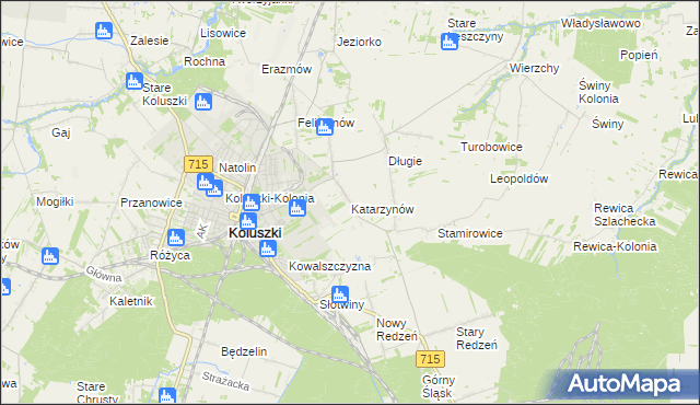 mapa Katarzynów gmina Koluszki, Katarzynów gmina Koluszki na mapie Targeo