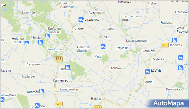mapa Kąty gmina Pacyna, Kąty gmina Pacyna na mapie Targeo