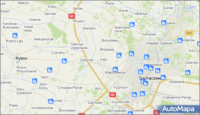 mapa Kąty gmina Sochaczew, Kąty gmina Sochaczew na mapie Targeo