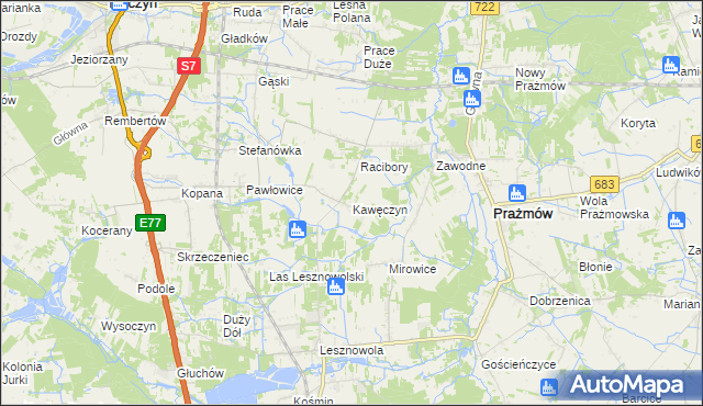 mapa Kawęczyn gmina Tarczyn, Kawęczyn gmina Tarczyn na mapie Targeo