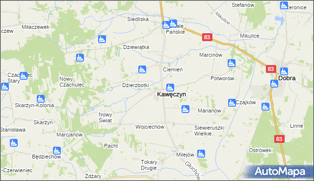 mapa Kawęczyn powiat turecki, Kawęczyn powiat turecki na mapie Targeo