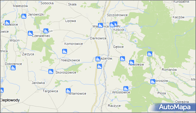 mapa Kazanów gmina Strzelin, Kazanów gmina Strzelin na mapie Targeo