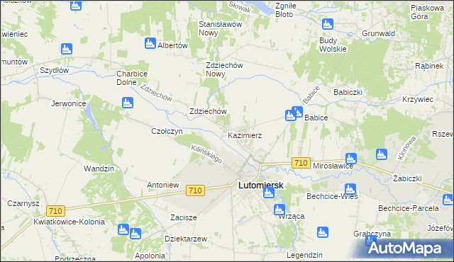 mapa Kazimierz gmina Lutomiersk, Kazimierz gmina Lutomiersk na mapie Targeo