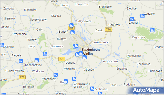 mapa Kazimierza Wielka, Kazimierza Wielka na mapie Targeo