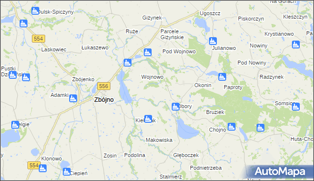 mapa Kazimierzewo gmina Zbójno, Kazimierzewo gmina Zbójno na mapie Targeo