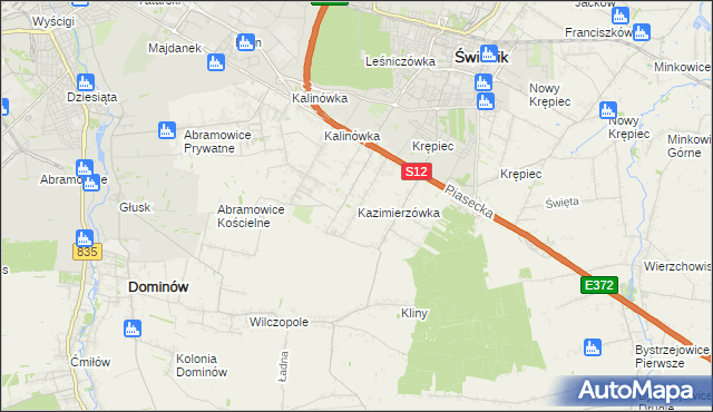 mapa Kazimierzówka gmina Głusk, Kazimierzówka gmina Głusk na mapie Targeo