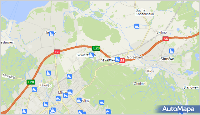 mapa Kędzierzyn gmina Sianów, Kędzierzyn gmina Sianów na mapie Targeo