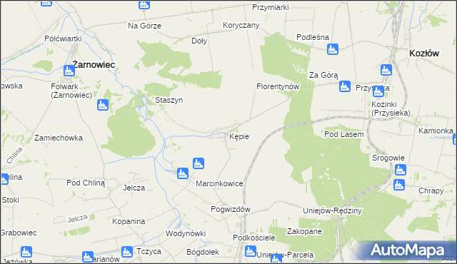 mapa Kępie gmina Kozłów, Kępie gmina Kozłów na mapie Targeo