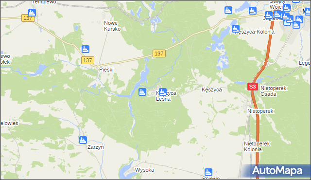 mapa Kęszyca Leśna, Kęszyca Leśna na mapie Targeo
