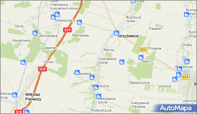 mapa Kiełczewice Dolne, Kiełczewice Dolne na mapie Targeo