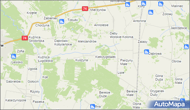 mapa Kiełczygłówek, Kiełczygłówek na mapie Targeo