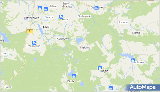 mapa Kiełpino gmina Borne Sulinowo, Kiełpino gmina Borne Sulinowo na mapie Targeo