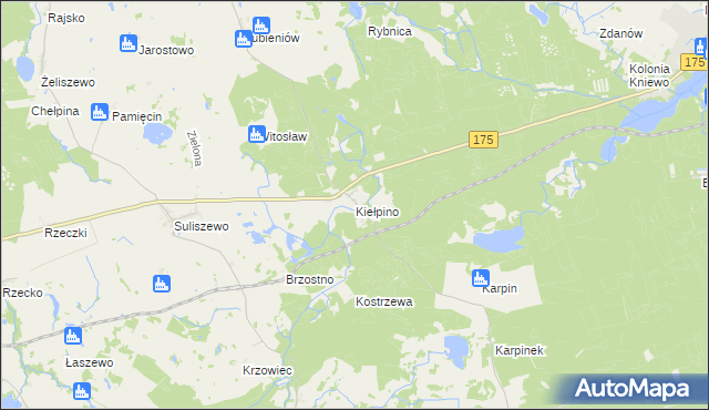 mapa Kiełpino gmina Drawno, Kiełpino gmina Drawno na mapie Targeo