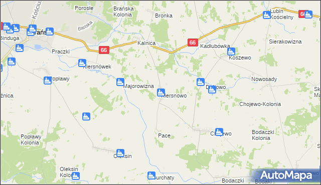 mapa Kiersnowo gmina Brańsk, Kiersnowo gmina Brańsk na mapie Targeo