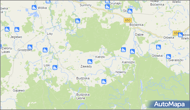 mapa Kierzki gmina Banie Mazurskie, Kierzki gmina Banie Mazurskie na mapie Targeo
