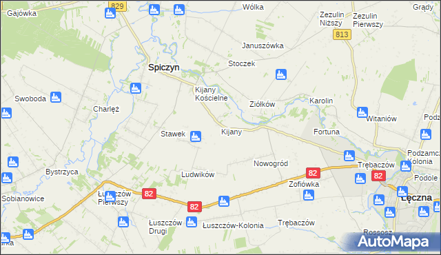 mapa Kijany gmina Spiczyn, Kijany gmina Spiczyn na mapie Targeo