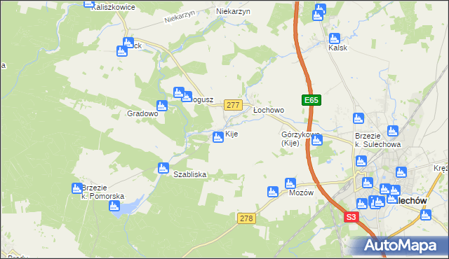 mapa Kije gmina Sulechów, Kije gmina Sulechów na mapie Targeo