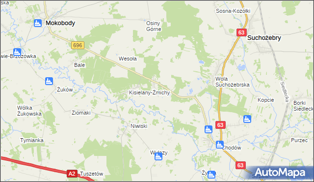 mapa Kisielany-Kuce, Kisielany-Kuce na mapie Targeo