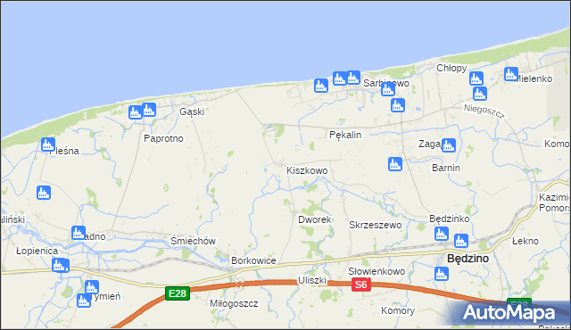 mapa Kiszkowo gmina Będzino, Kiszkowo gmina Będzino na mapie Targeo