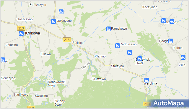 mapa Kłanino gmina Krokowa, Kłanino gmina Krokowa na mapie Targeo