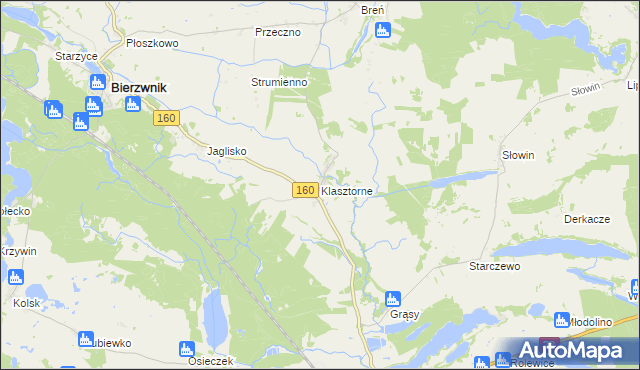 mapa Klasztorne gmina Bierzwnik, Klasztorne gmina Bierzwnik na mapie Targeo