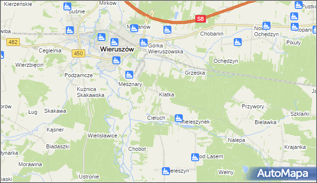 mapa Klatka gmina Wieruszów, Klatka gmina Wieruszów na mapie Targeo