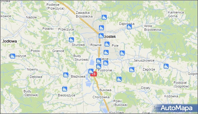 mapa Klecie gmina Brzostek, Klecie gmina Brzostek na mapie Targeo