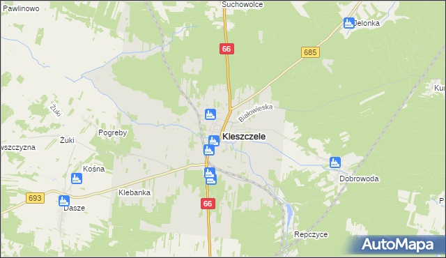 mapa Kleszczele, Kleszczele na mapie Targeo