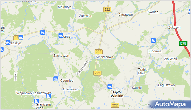 mapa Kleszczewo gmina Trąbki Wielkie, Kleszczewo gmina Trąbki Wielkie na mapie Targeo