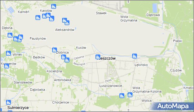 mapa Kleszczów powiat bełchatowski, Kleszczów powiat bełchatowski na mapie Targeo