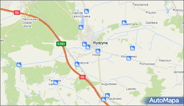 mapa Kłoda gmina Rydzyna, Kłoda gmina Rydzyna na mapie Targeo