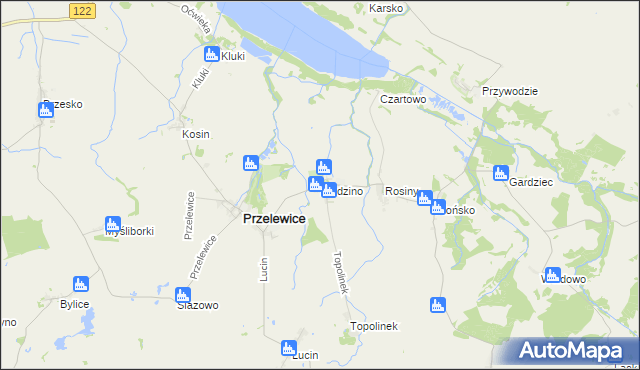 mapa Kłodzino gmina Przelewice, Kłodzino gmina Przelewice na mapie Targeo