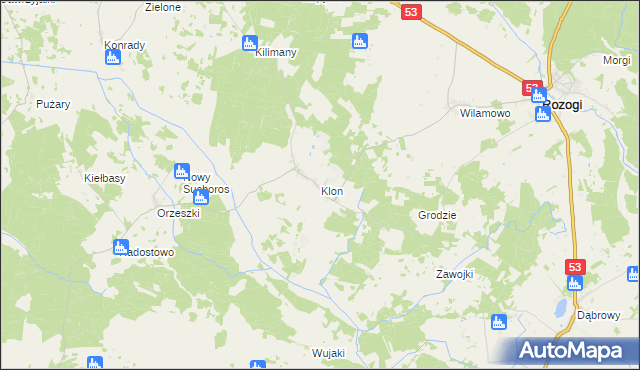 mapa Klon gmina Rozogi, Klon gmina Rozogi na mapie Targeo