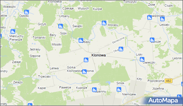 mapa Klonowa powiat sieradzki, Klonowa powiat sieradzki na mapie Targeo