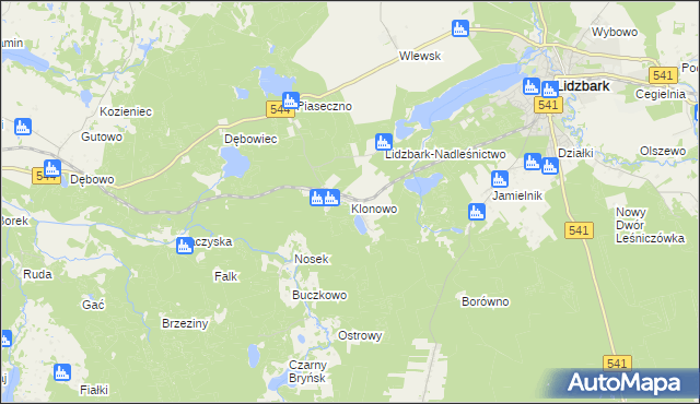 mapa Klonowo gmina Lidzbark, Klonowo gmina Lidzbark na mapie Targeo