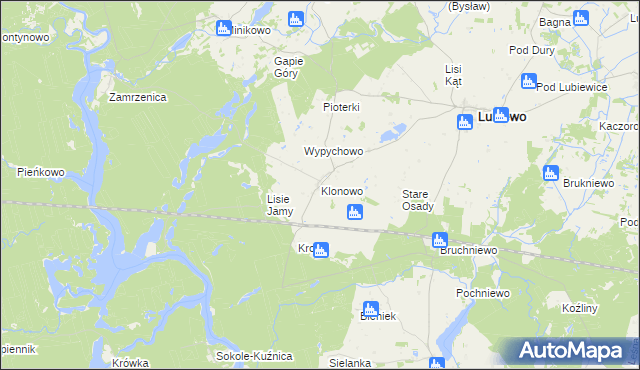 mapa Klonowo gmina Lubiewo, Klonowo gmina Lubiewo na mapie Targeo