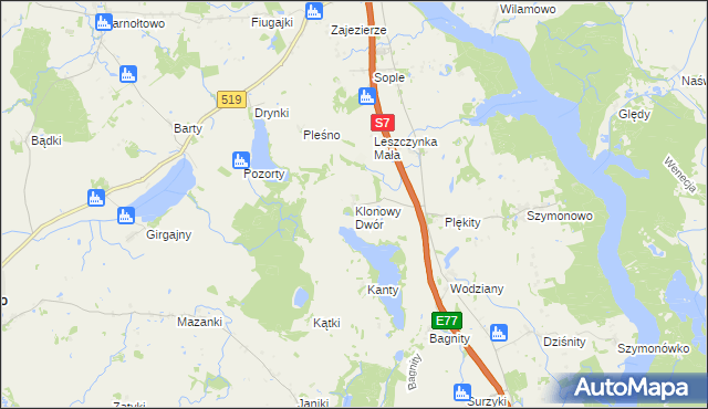 mapa Klonowy Dwór, Klonowy Dwór na mapie Targeo