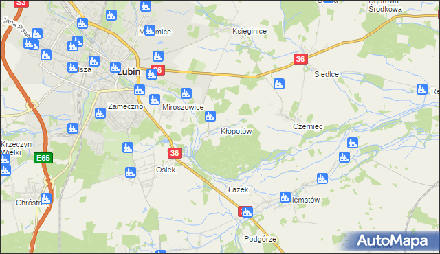 mapa Kłopotów gmina Lubin, Kłopotów gmina Lubin na mapie Targeo