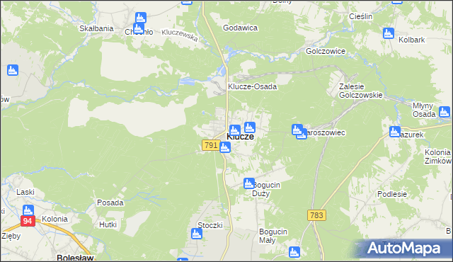 mapa Klucze powiat olkuski, Klucze powiat olkuski na mapie Targeo