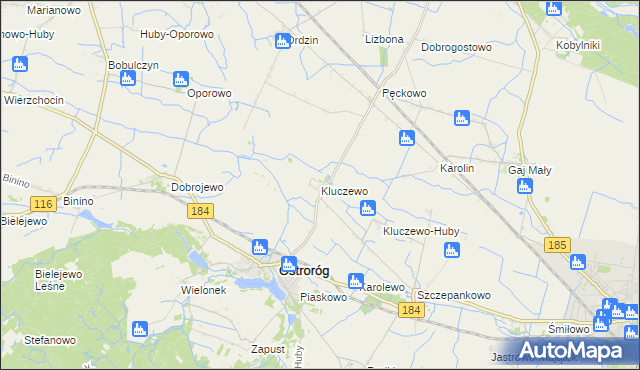 mapa Kluczewo gmina Ostroróg, Kluczewo gmina Ostroróg na mapie Targeo