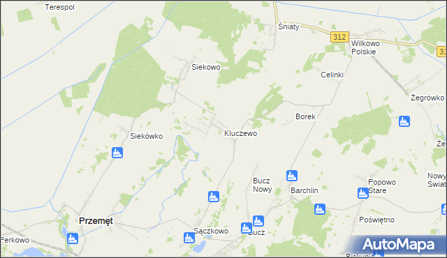 mapa Kluczewo gmina Przemęt, Kluczewo gmina Przemęt na mapie Targeo